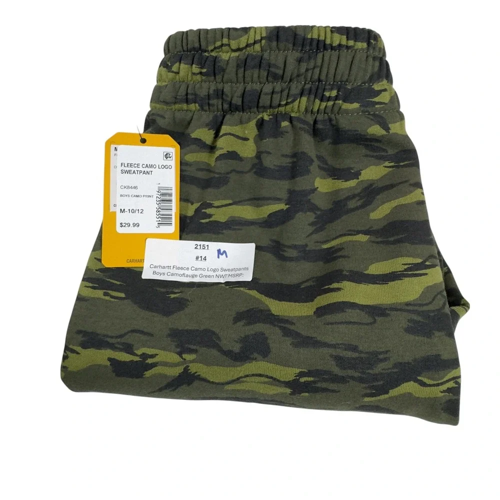 Carhartt Kids CK8446 Logo Fleece Camo Sweatpants - Green Camo Medium (10/12) NEW